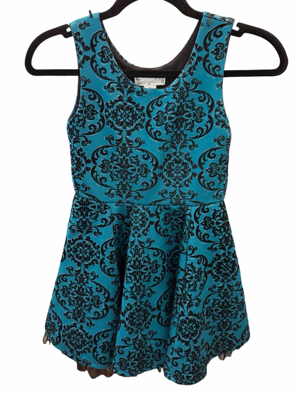 Knitworks Teal and Black Patterned Skater Dress